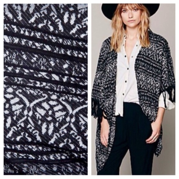Free People Sweaters - Free People  Black Sweater Cardigan Rugged Fringe